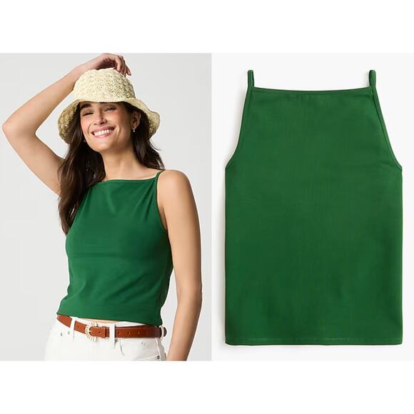 J.Crew Factory | NWT Stretch cotton-blend apron tank Fern Canyon Green | Sz S - Picture 1 of 8